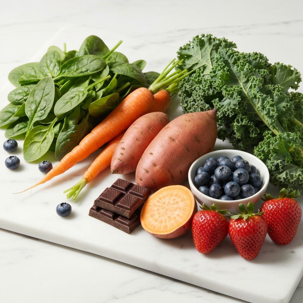 Natural ingredients and nutrient-rich foods on marble surface